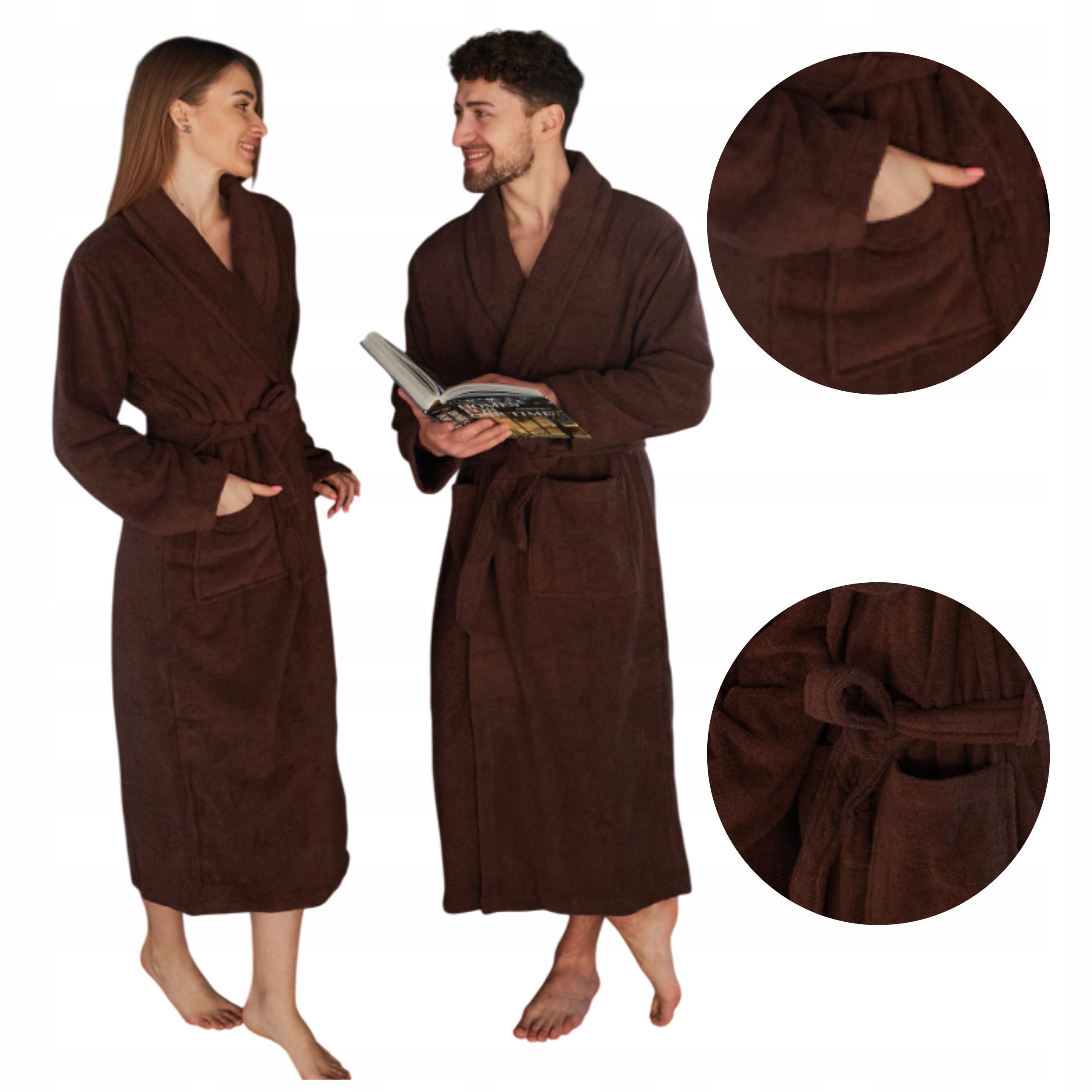Unisex Froté Župan Do Kapes Župan 100% Bavlněný Hnědý 2XL