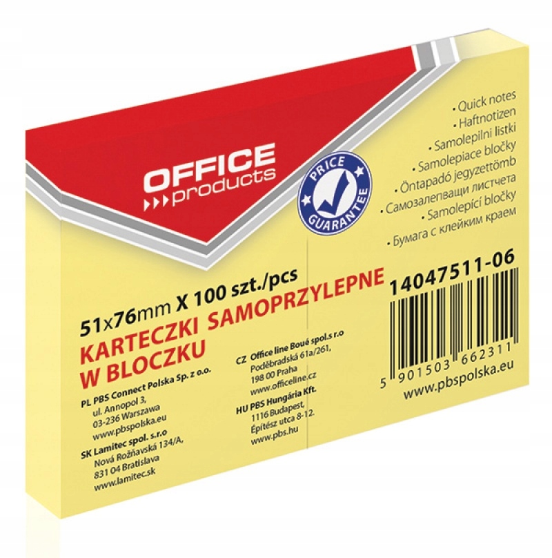 

Bloczek samoprzylepny żółty 51x76 100kartek