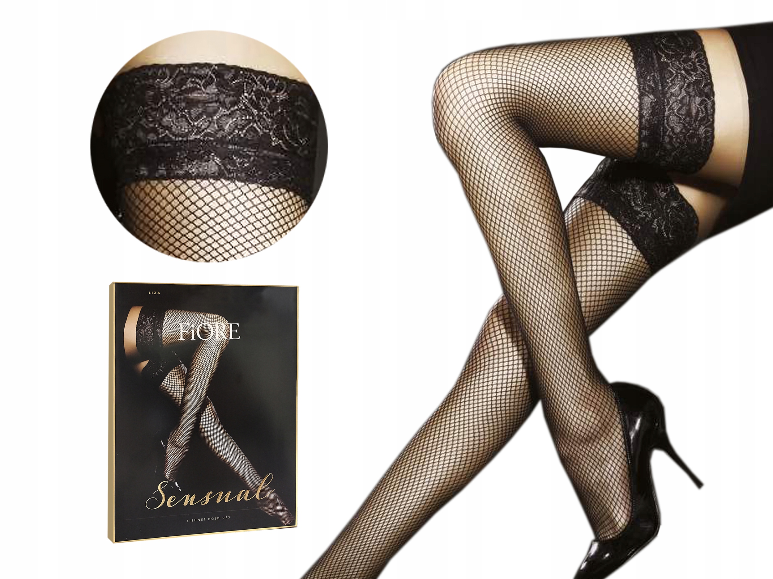 

Fiore Liza pończochy kabaretki, koronka czarny 4-L