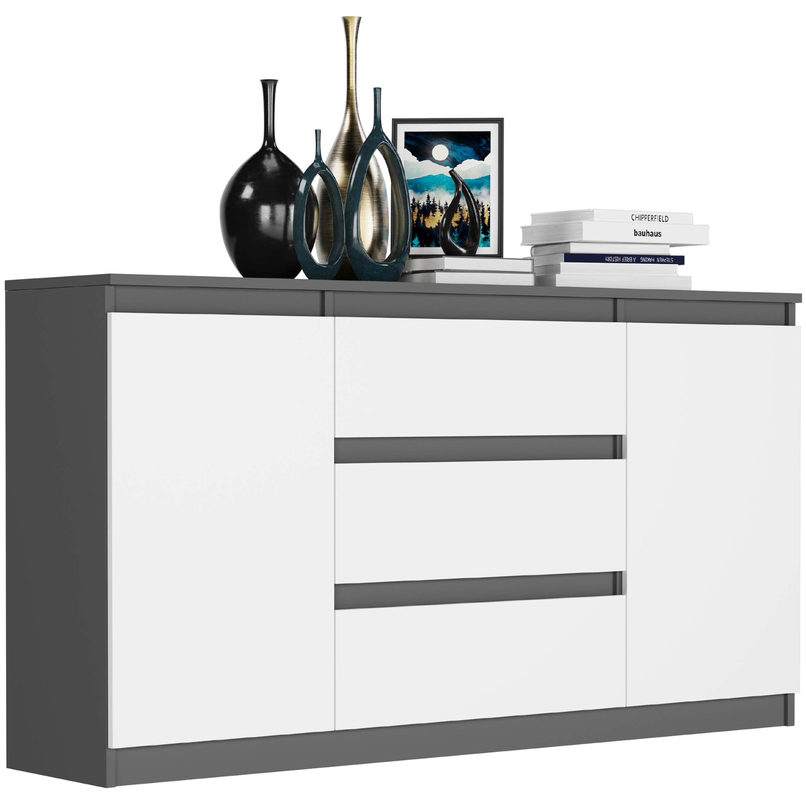 KOMODA 140 SZAFKA 3 SZUFLADY 2 PÓŁKI R-140-S3 ANTRACYT MIX