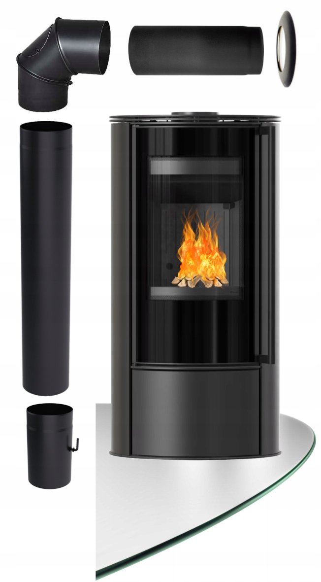 Piecyk kominek koza Erik black 5,5kW ekologiczna Na Drewno Zestaw Montażowy