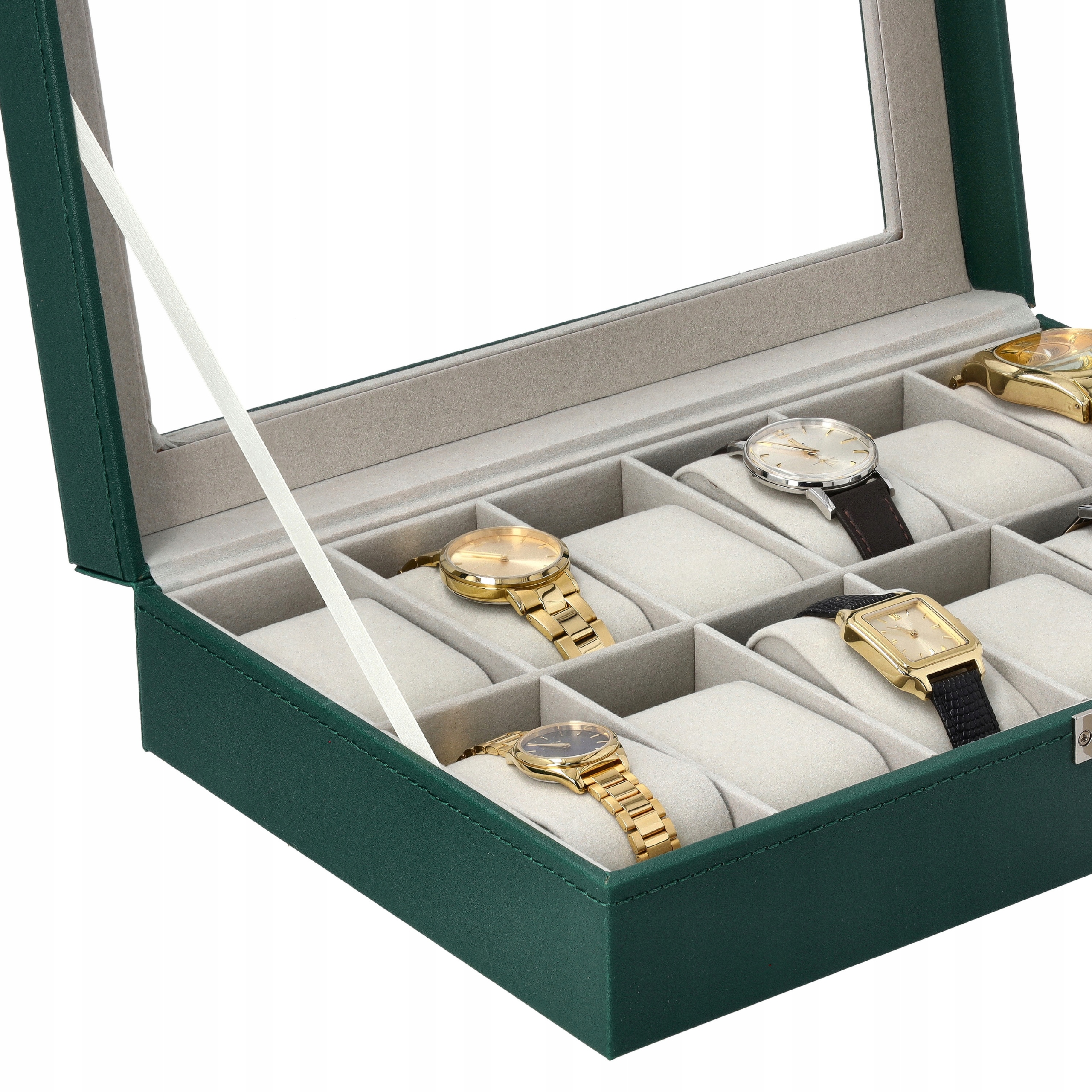 PUDEŁKO ETUI ORGANIZER SZKATUŁKA KASETKA KUFEREK NA ZEGARKI EKOSKÓRA 12 G1 Kolor zielony