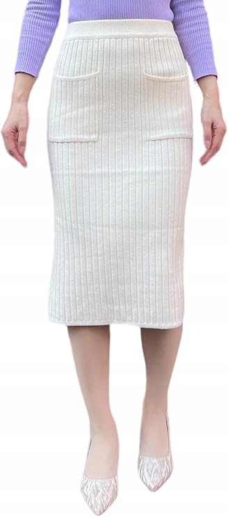 Dámská midi Sukně s vysokým pasem, pletená, béžová, velikost 30-40, Xs-m