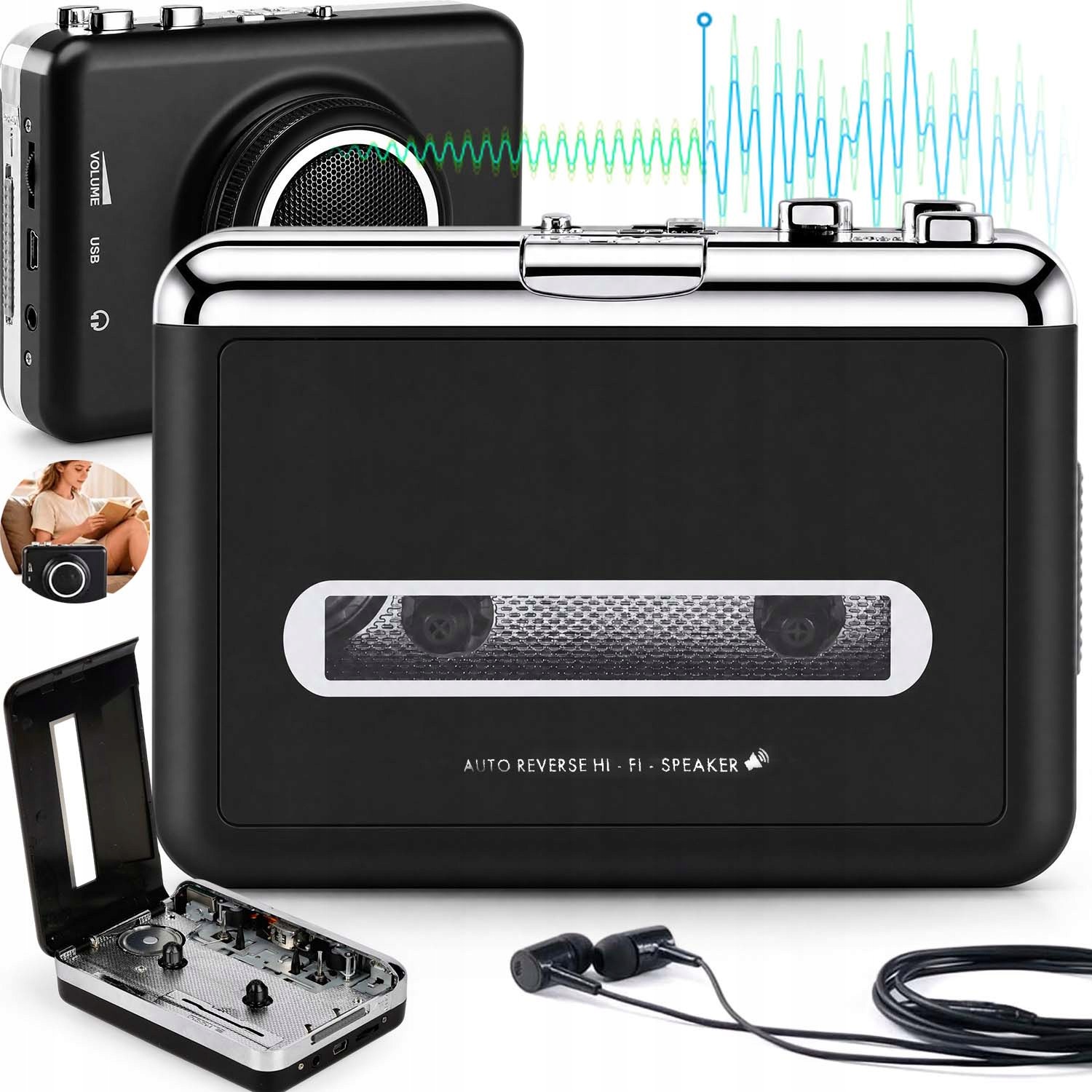 Kazetový Přehrávač Magnetofon Walkman Konvertor Přenosný S Usb Převodníkem