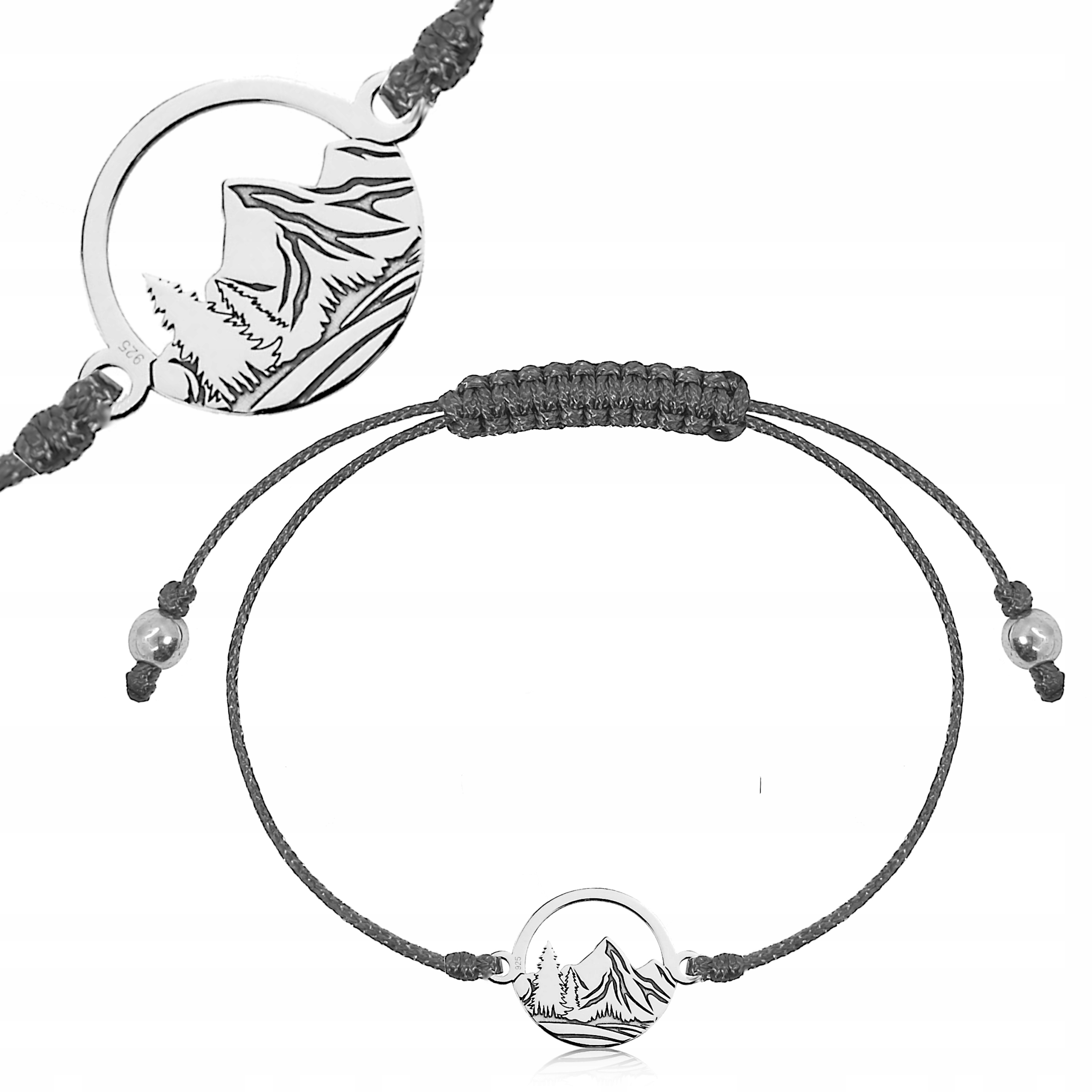 

Bransoletka srebrna na sznurku grafit Góry Lasy