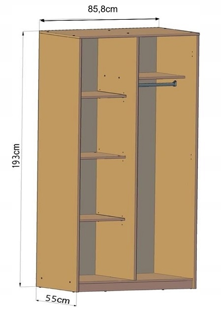Szafa dwudrzwiowa regał na ubrania 2D4P DĄB SONOMA ROB Kolekcja MATKAM2D4PSONOMA