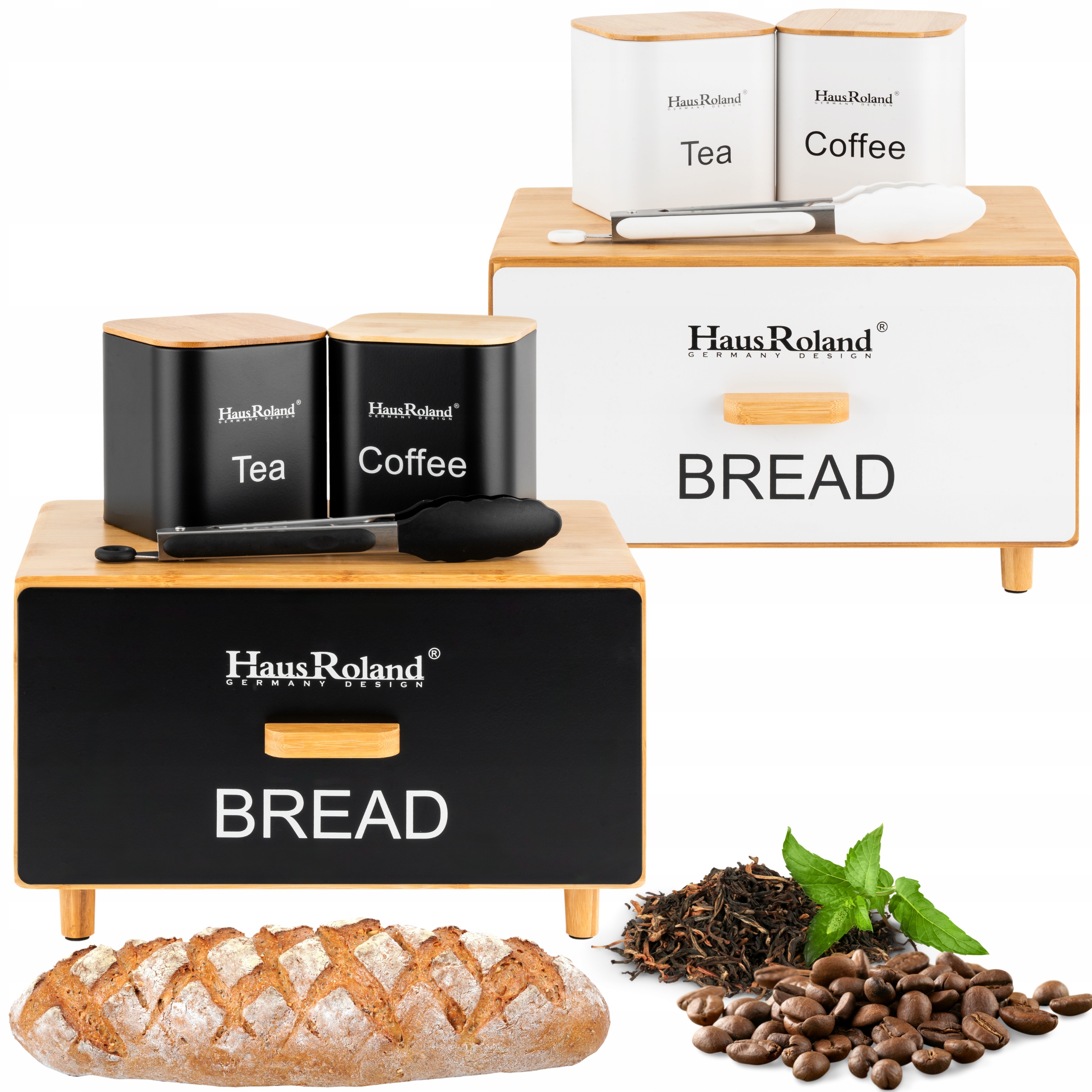 CHLEBAK POJEMNIK NA CHLEB PIECZYWO BIAŁY/CZARNY ZESTAW POJEMNIKI + SZCZYPCE