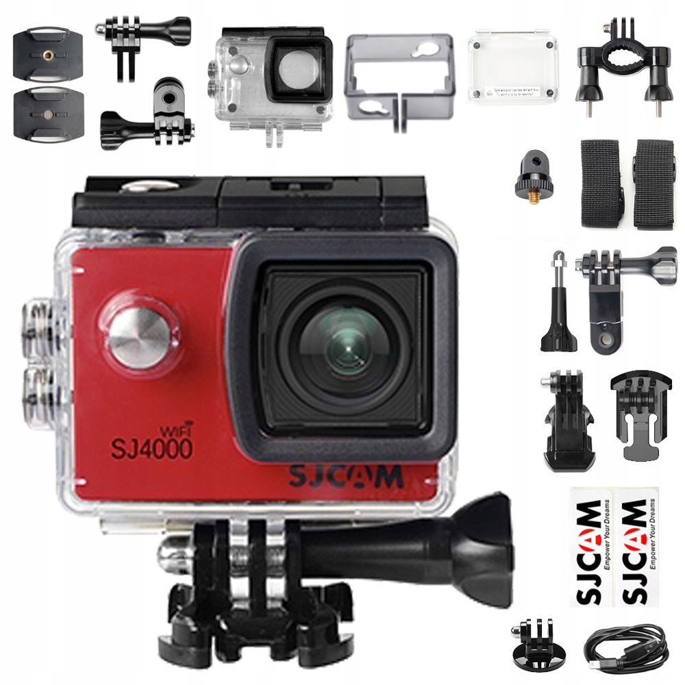 Športová Kamera Sjcam SJ4000 Wifi Červená 4k/30FPS Vodotesné Príslušenstvo