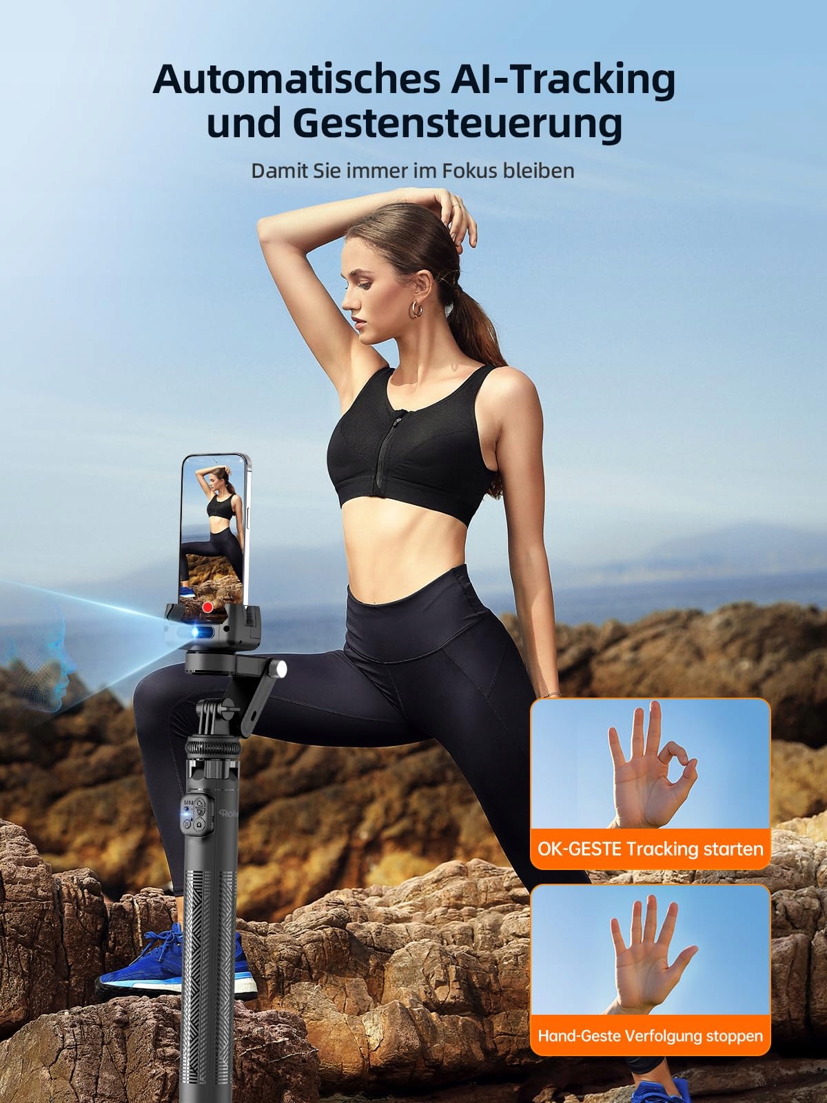 ROLLEI Easy Creator Gimbal AI Tracking Selfie Stick Statyw Telefonu — miniatura 3