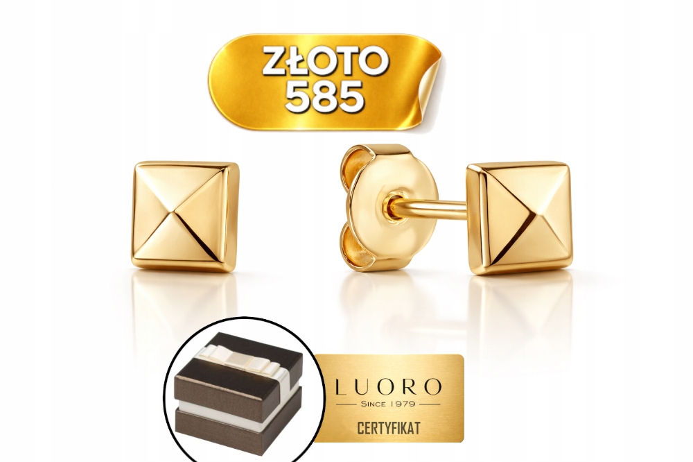 Náušnice Zlaté 585 14K Čtverec 3 MM Tyčinka Lehké Elegantní Dárek