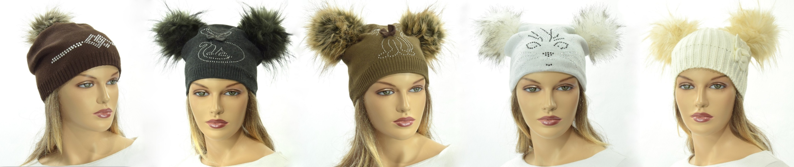 Czapka z pomponem zimowa damska Wzór dominujący bez wzoru