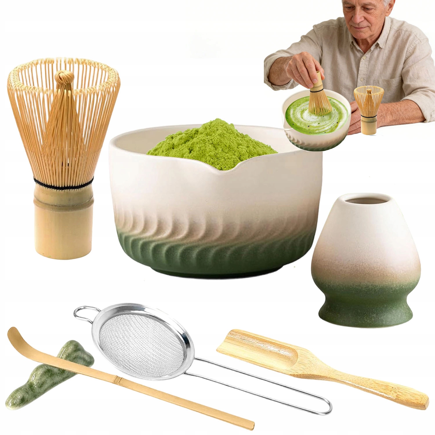 Sada Matcha 7 Prvků Tradiční Z Bambusu Přírodní Dřevo Metla