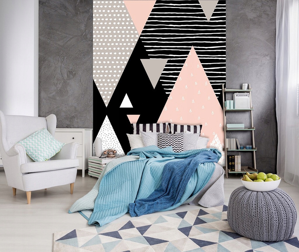 Tapeta Geometrické abstrakce minimalismus černo-bílo-růžová 206x275 lepidlo