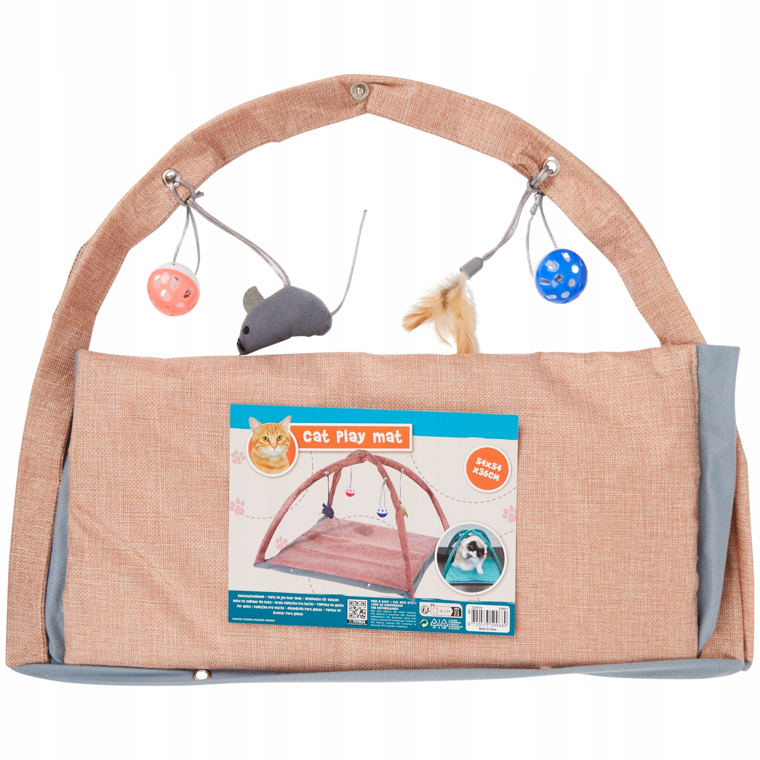 Levně Hrací Podložka Pro Kočky Sada 4 Hraček Pelíšek Škrabadlo 54X54X36 CM Růžová