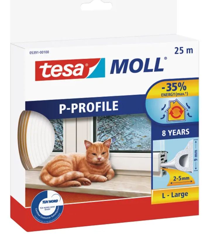 TESA Uszczelka gumowa P biała 25m/9mm