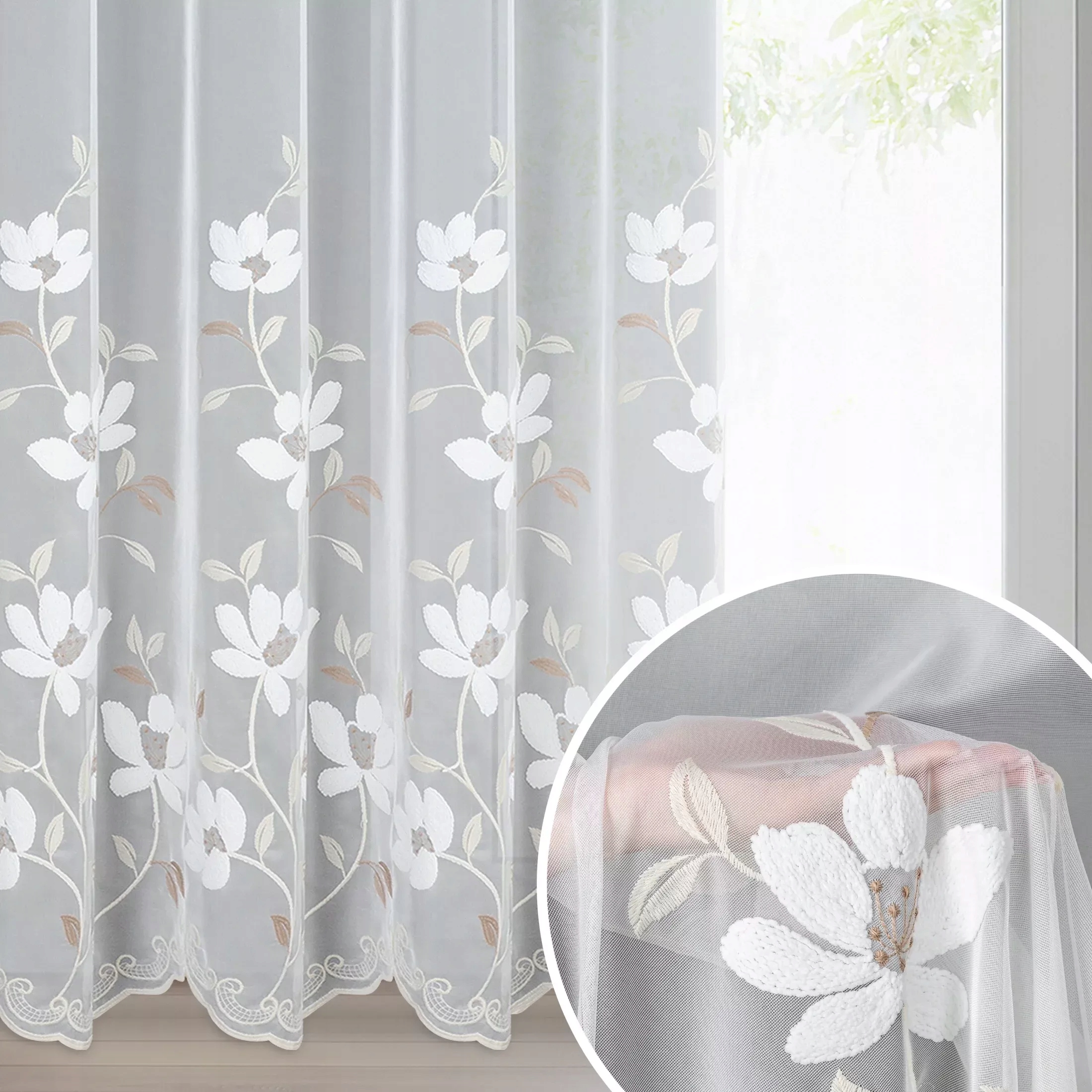 Hotová záclona na priechodkách Sandi 350x250 Eurofirany biela krémová káva