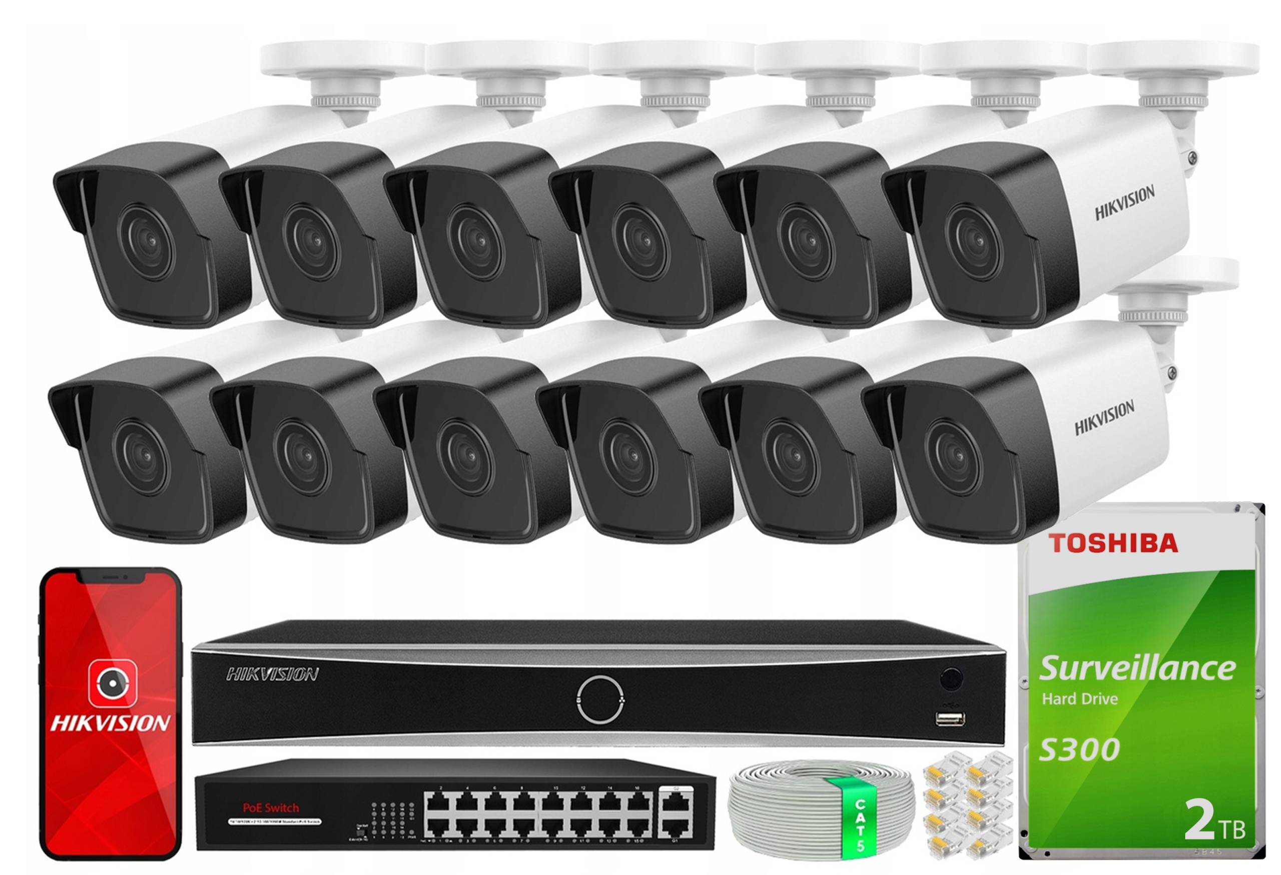 Sada pro monitorování 12 kamer Ip DS-2CD1041G0-I 4MPx HiLook by Hikvision 2TB