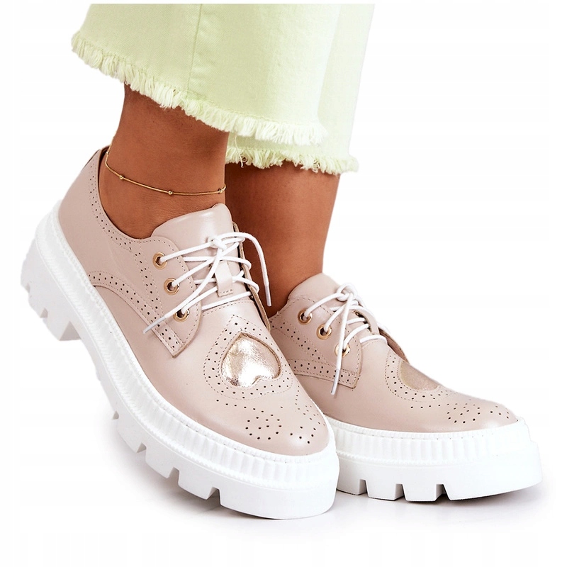 Kožené Polobotky Se Srdcem Béžové 37