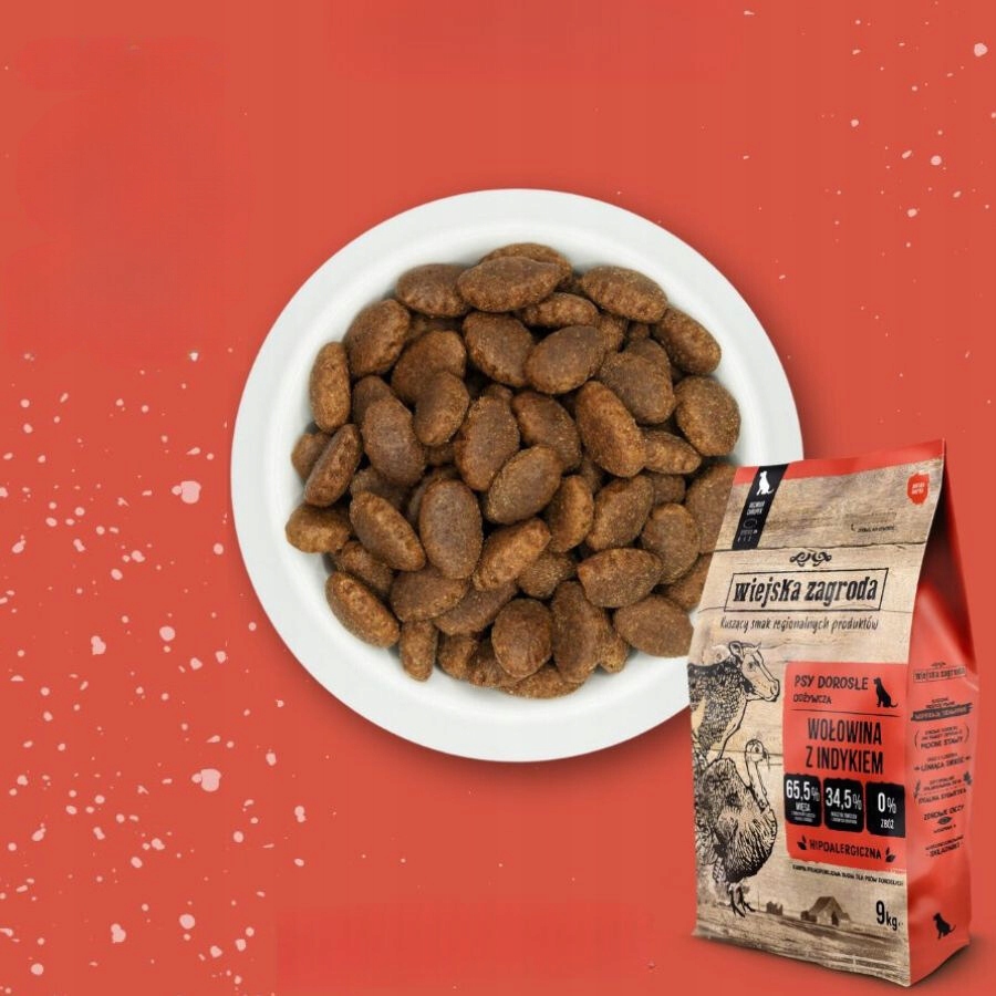 Wiejska Zagroda Karma sucha dla psa WOŁOWINA INDYK WARZYWA Małe rasy S 9 kg Smak wołowina