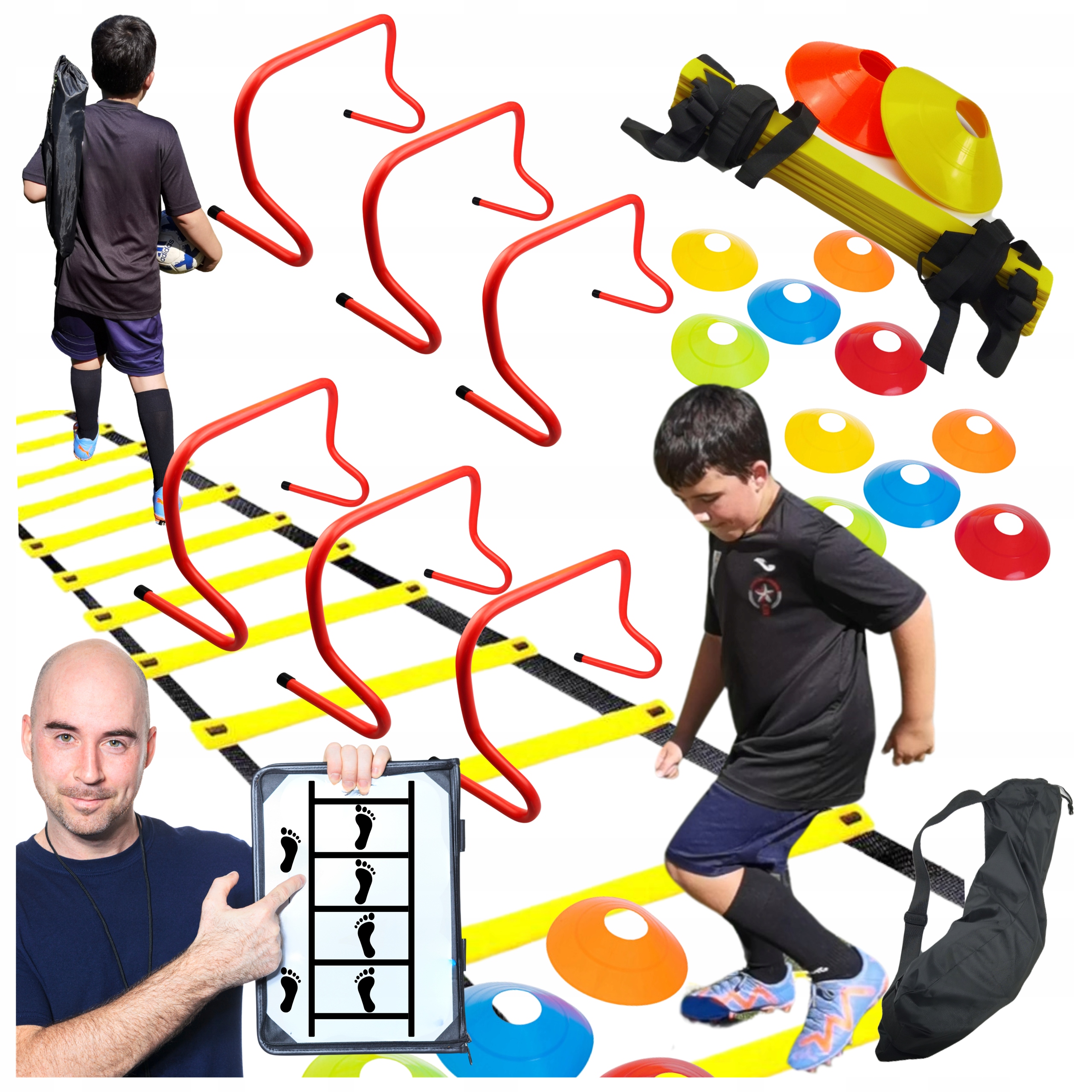 30w1 Duży zestaw Drabinka Koordynacyjna Pachołki Technika 6x Płotki