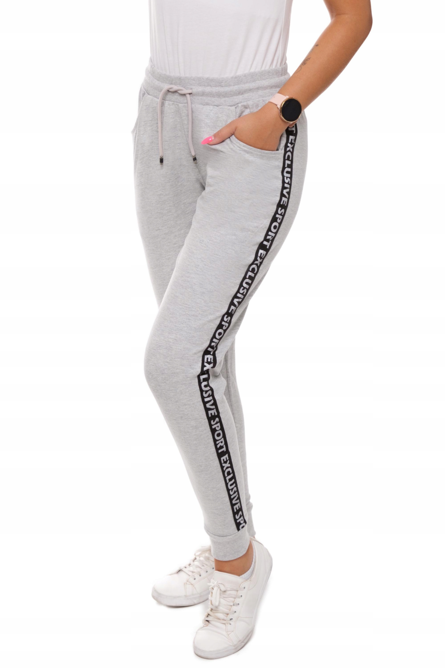 SPODNIE DAMSKIE DRESOWE JOGGETY SZARE LAMPAS ŚCIĄGACZ R.XXL