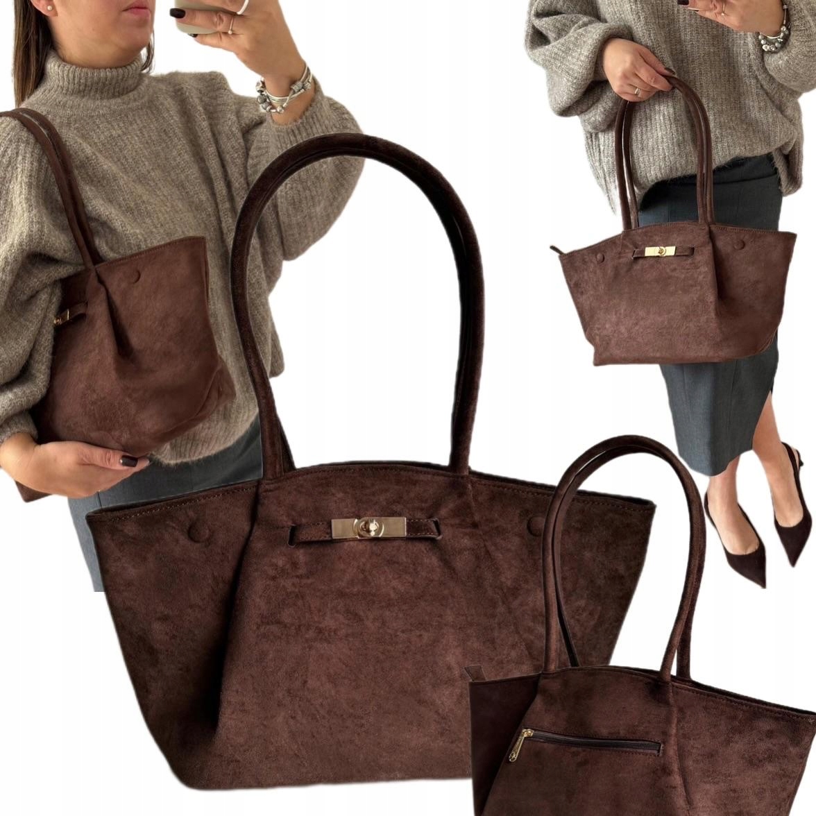 Torebka Damska Gallantry Eco Skóra Zamsz Zamszowa Brązowa Czekolada Viral