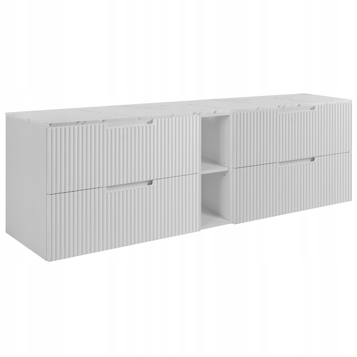 Koupelnová skříňka Pod Umyvadlo 140 bílá Rýhovaná Přední Strana Mdf Mramorová deska