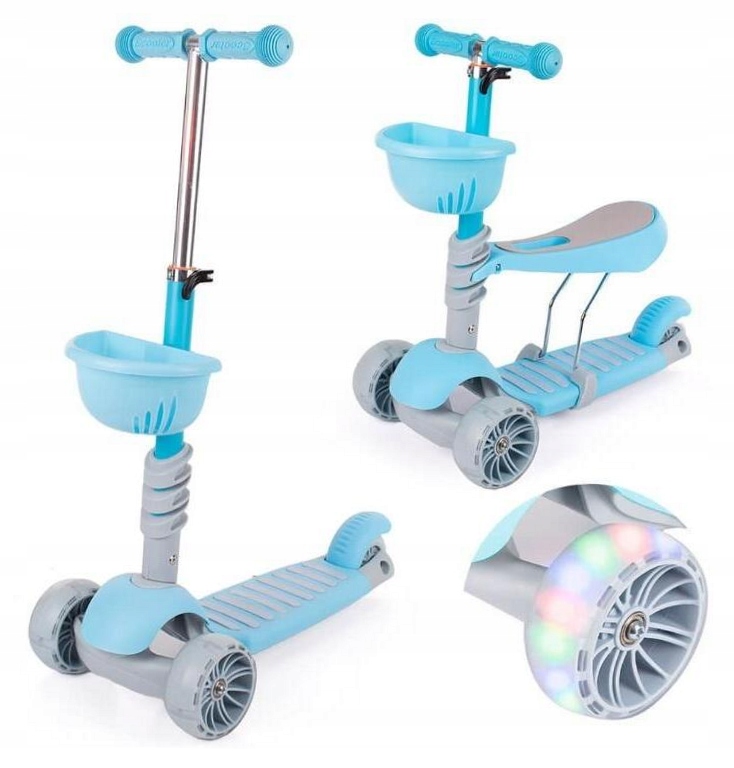 Hulajnoga z siodełkiem 2w1 trójkołowa led