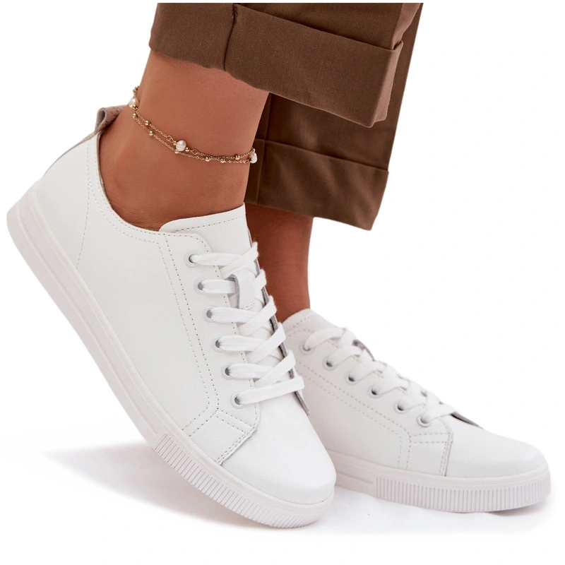 Trampki Damskie Niskie Sznurowane Skóra Naturalna Vinceza 79536 Białe 36