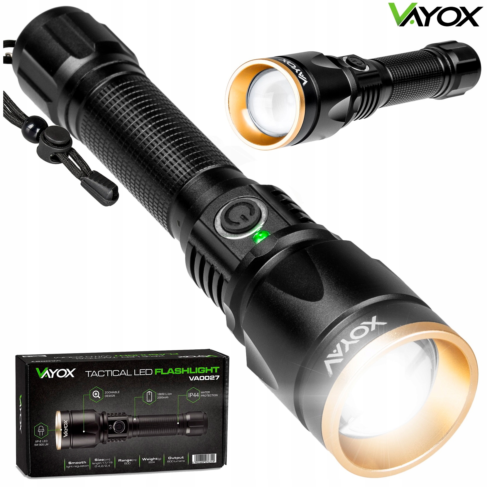 

Latarka Led Lampa Taktyczna Usb Zoom T6 Aku Vayox