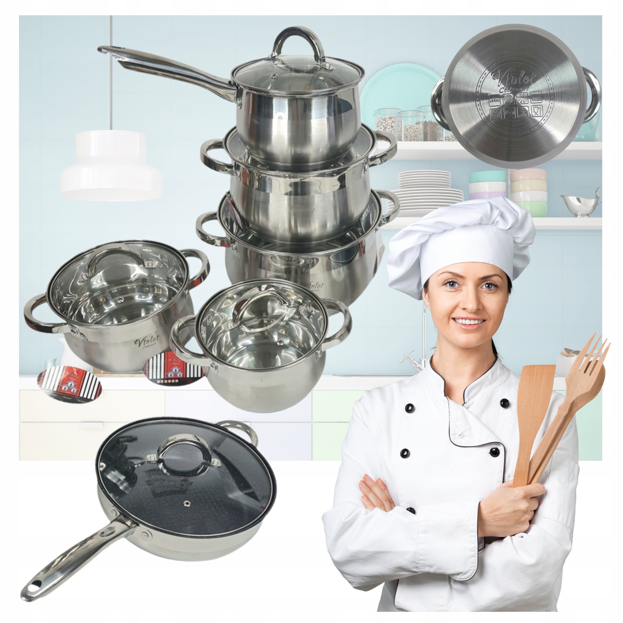 Sada Hrnců 12 Kusů Sada Pánví Z Nerezové Oceli Indukce