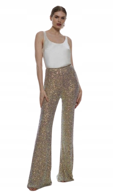 Karen Millen Kalhoty Zdobené Dlouhými Béžovými 38 Y1N