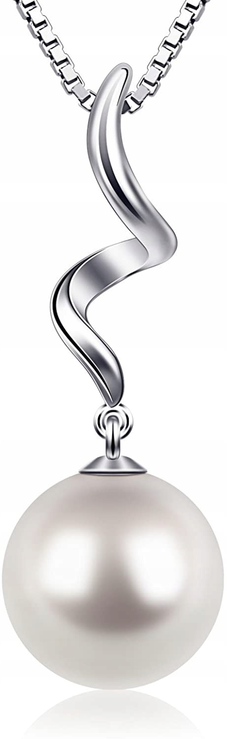 

Srebrny naszyjnik biała perła Celebrytka Spirala