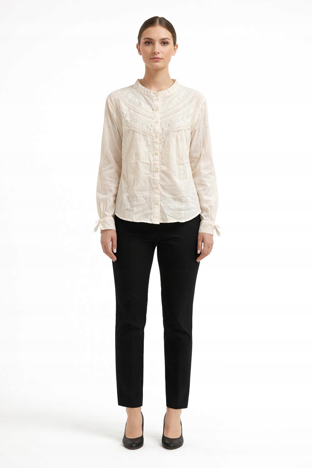 Pepe Jeans Krémová Halenka S Ažurovým Vzorem A Stojáčkem M Awa