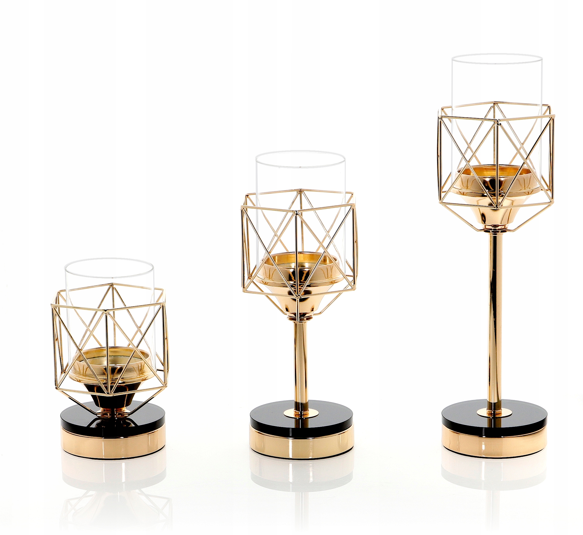 

Świecznik Glamour Lampion Chrom Komplet złoty