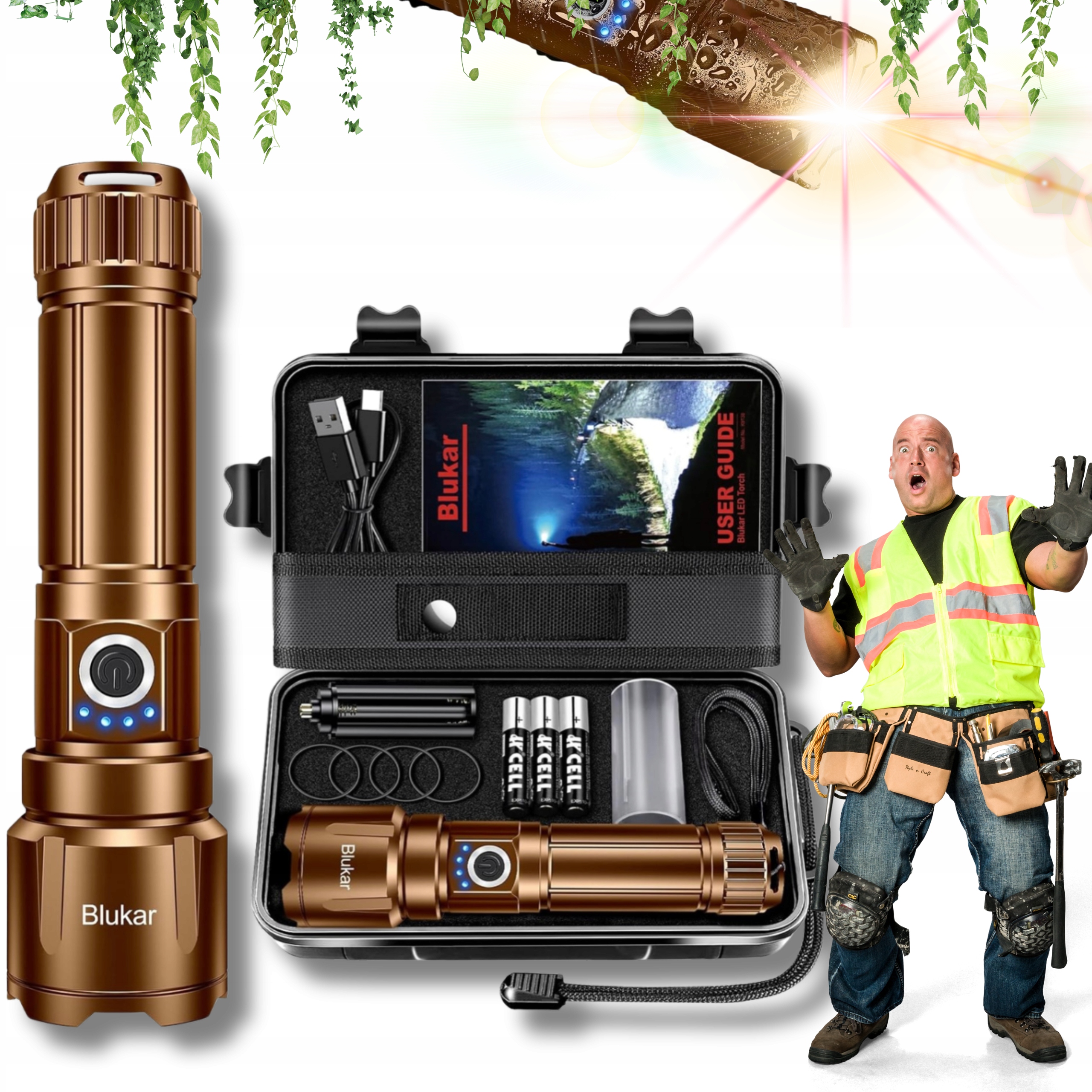 Akumulátorová Led Svítilna Výkonná Taktická Vojenská IP67 20000 Lumenů Zoom!