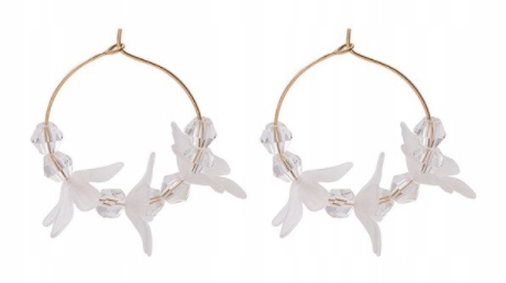 

Kolczyki wiszące kwiaty na kołach białe nietypowe