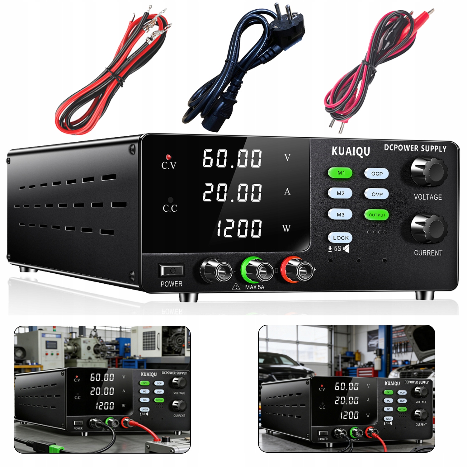 Zasilacz laboratoryjny Kuaiqu 0-60V 0-20A 1200W Serwisowy, Regulowany, z Pamięcią (ocp/ovp)