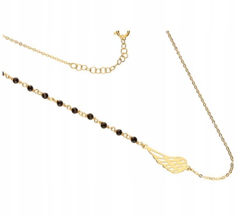 Řetízkový náhrdelník 585 s křidélkem a černými korálky jako dárek