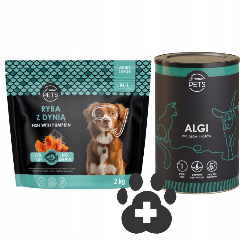 Levně Suché Krmivo pro psy Ryba s dýní M/L, sada hnědých řas pro zdravé zuby