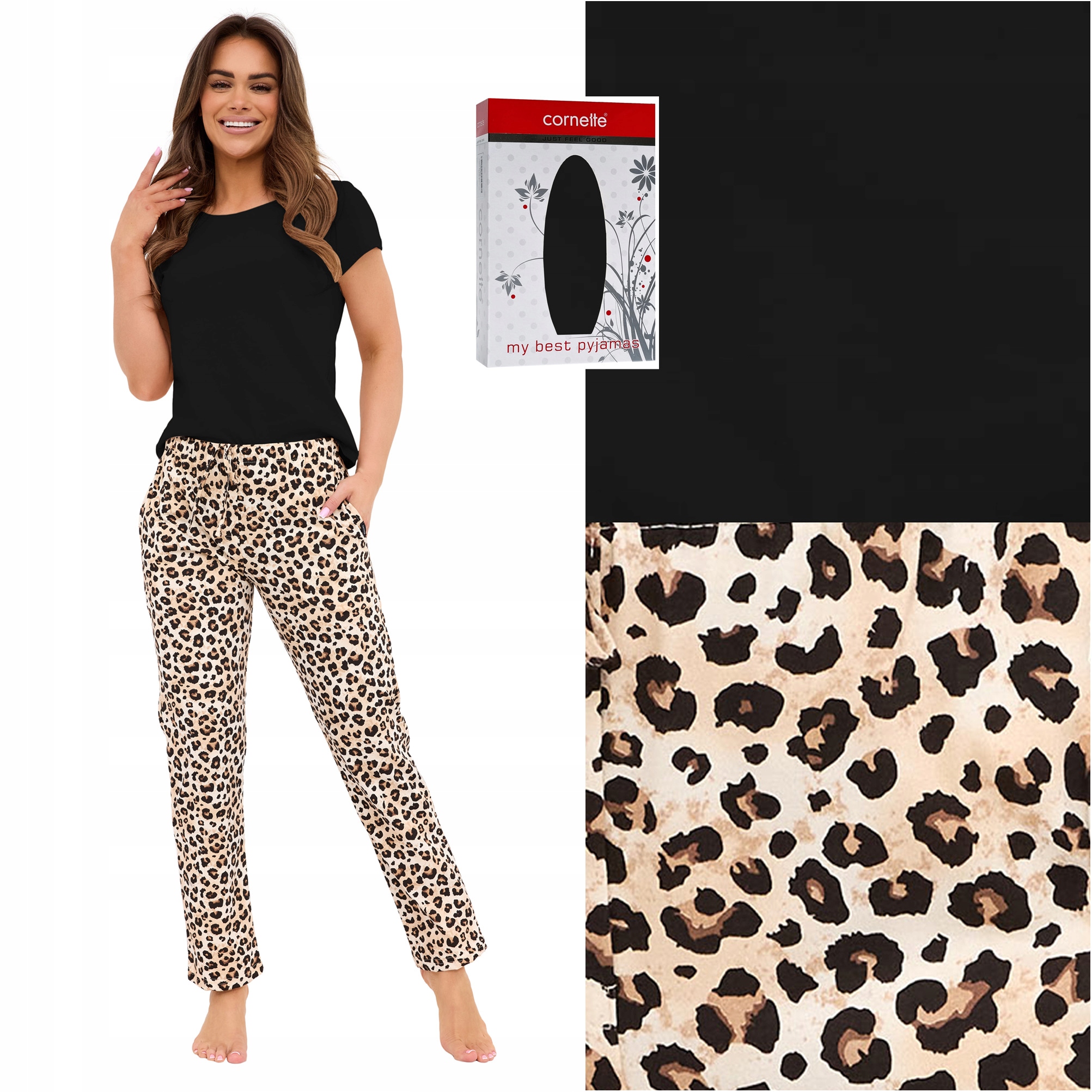 Piżama damska dwuczęściowa Cornette krótki rękaw długie spodnie panterka L