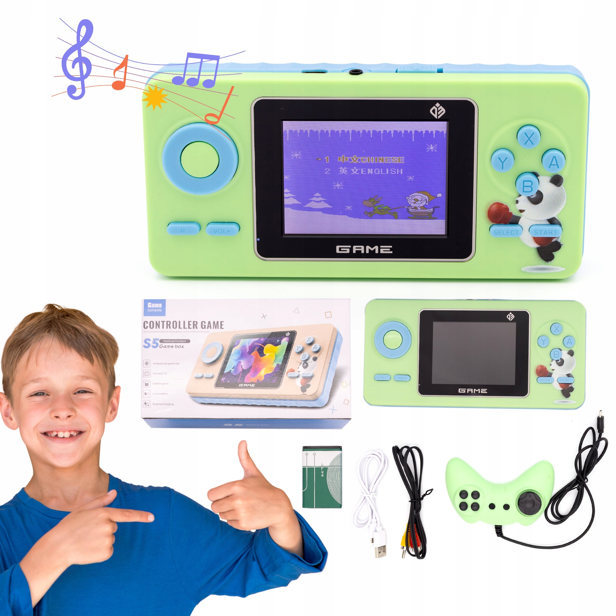 Mini konsola z padem retro gry gamepad S5 mietowa