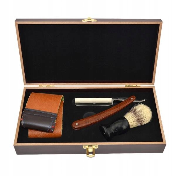 Sada na holení vousů břitva štětka řemen krabička