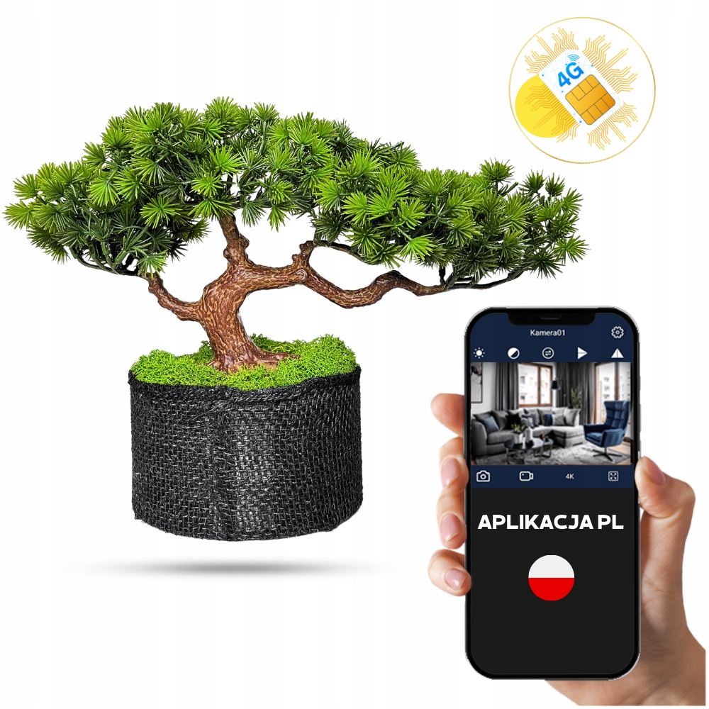Skrytá Špionážní Kamera Bonsai Detekce Pohybu Vzdálený Náhled Na Sim 4G