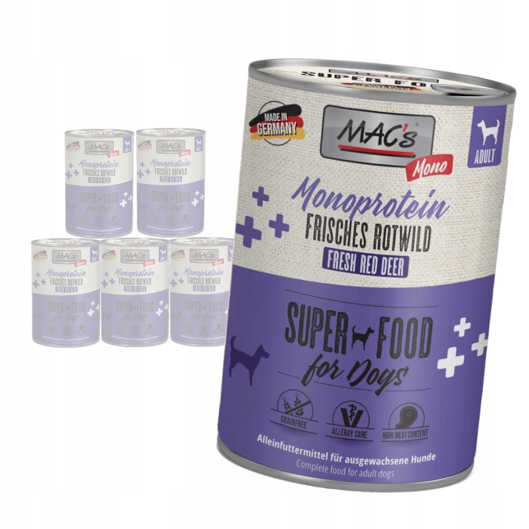 Levně Mac's Dog Monoprotein Vlhké Krmivo s jelenem pro psy 6x400 g Hypoalergenní