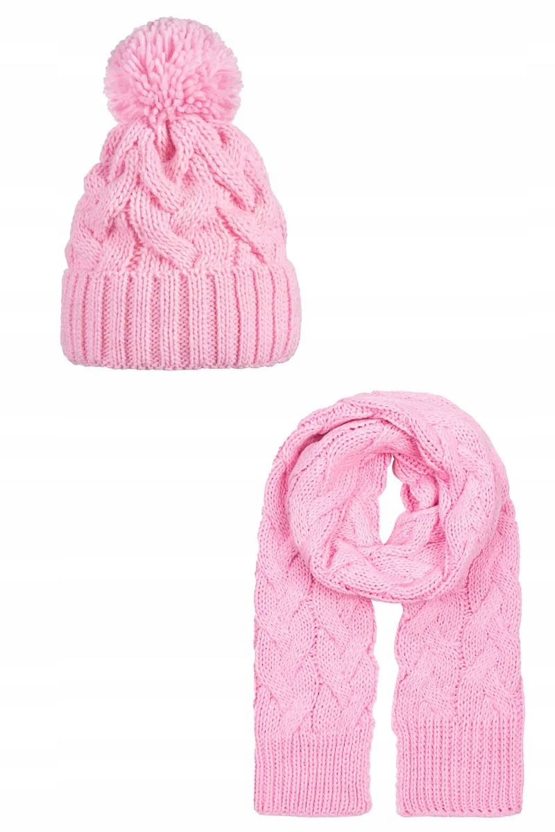 Dámská sada Ander čepice a šály akryl Braid Candy Pink růžová 52-58