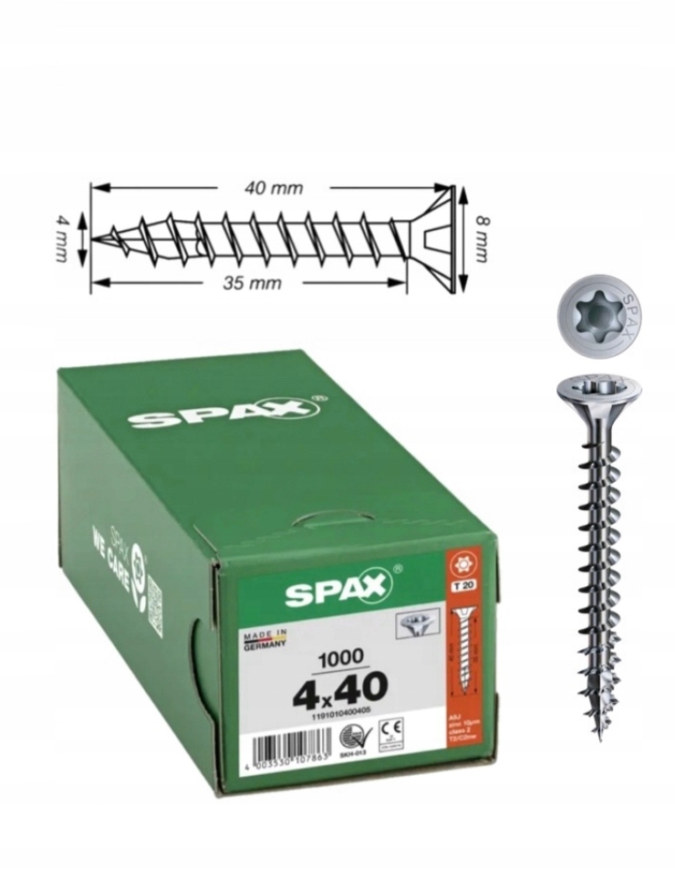 Wkręt uniwersalny do drewna spax 4 x 40 Wirox Tx 1000 szt