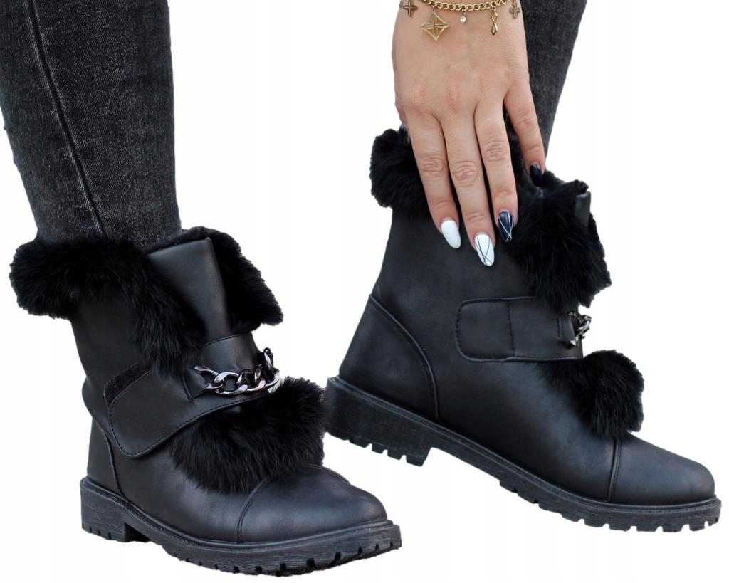 

Czarne Ciepłe Trapery Śniegowce Damskie Na Rzep 36