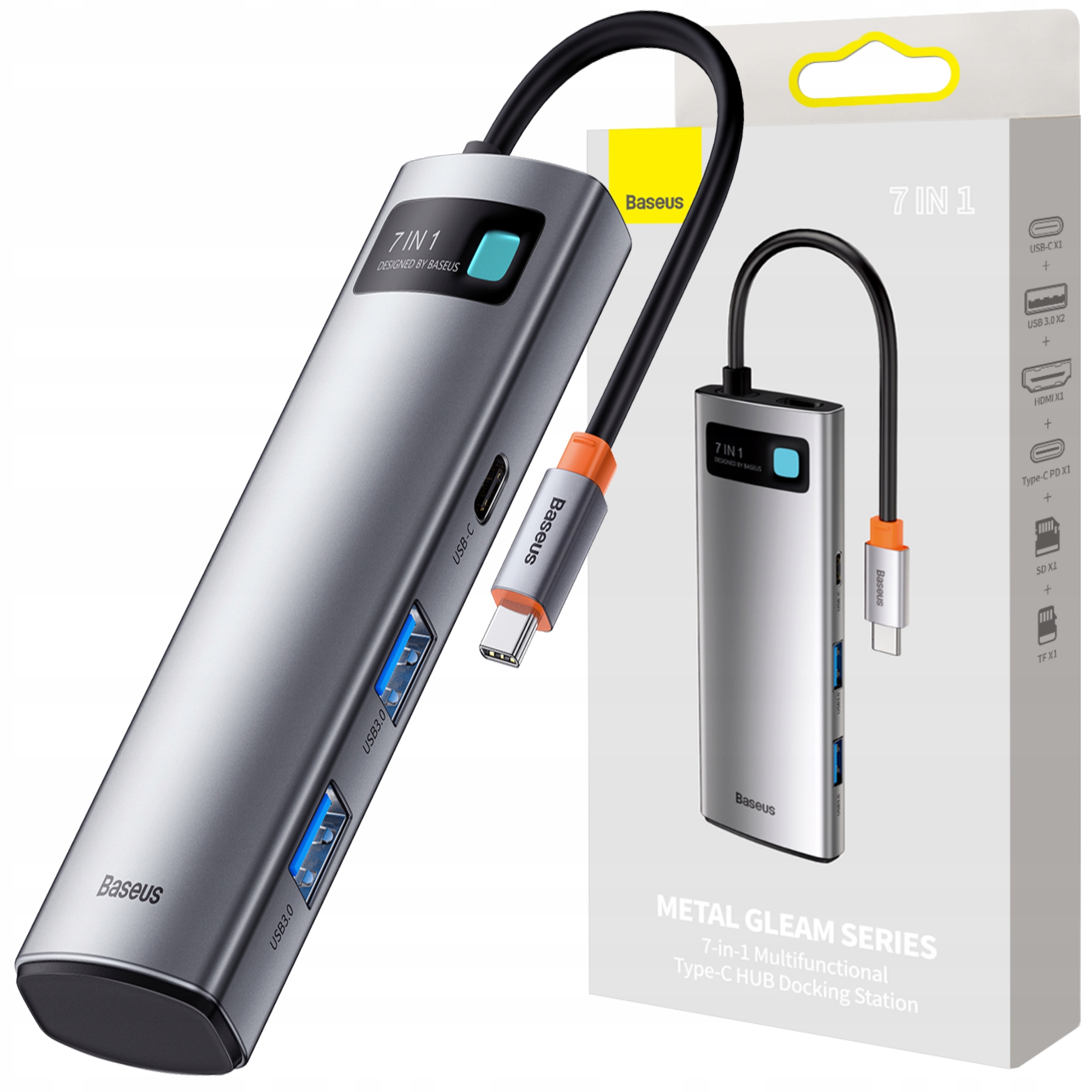 Hub Multifunkcyjny Switch Usb 7w1 Typ C Hdmi Czytnik Kart Tf Pd 100W Baseus