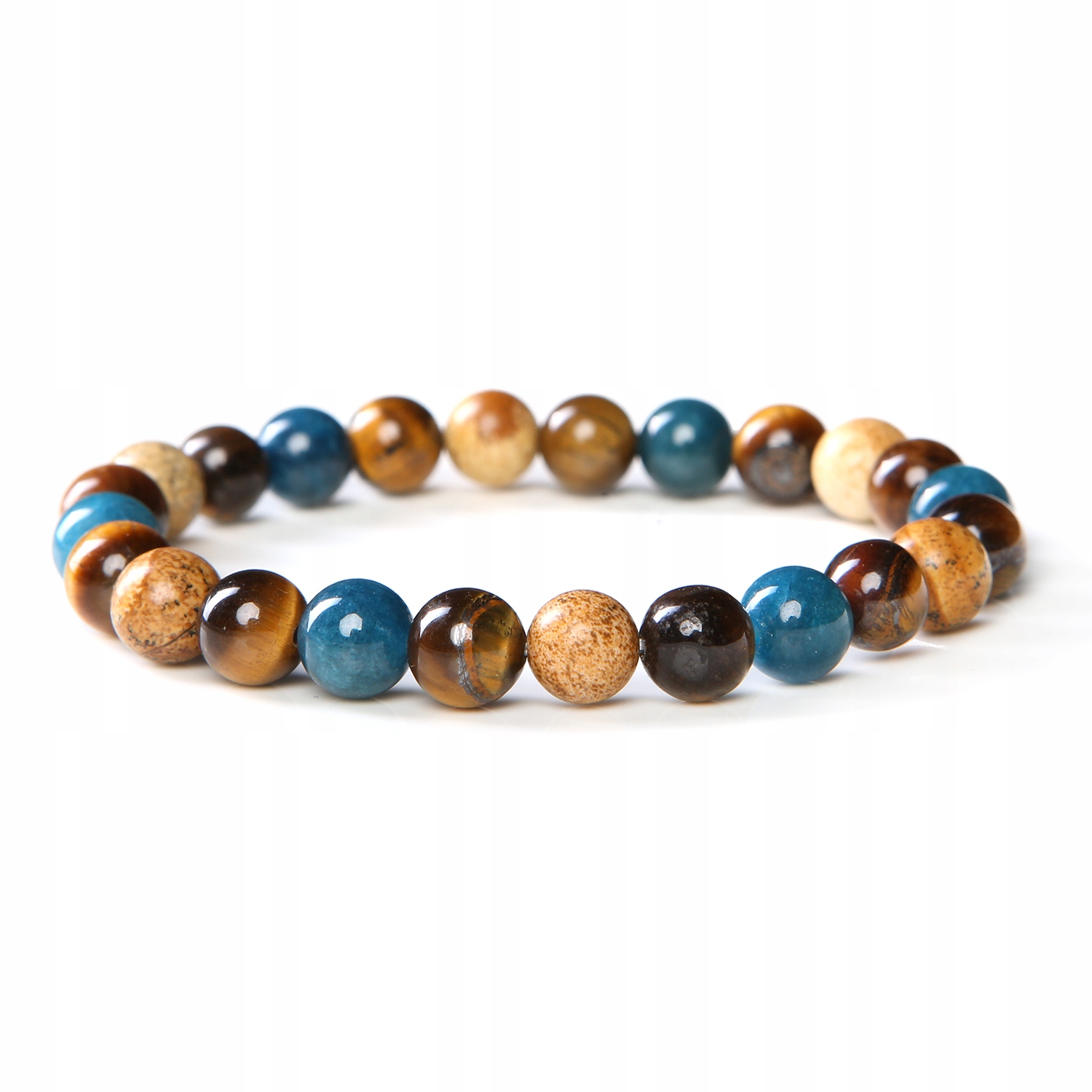 BRANSOLETKA MĘSKA KORALIKI KAMIEŃ TYGRYSIE OKO JASPIS APATYT Marka bez marki